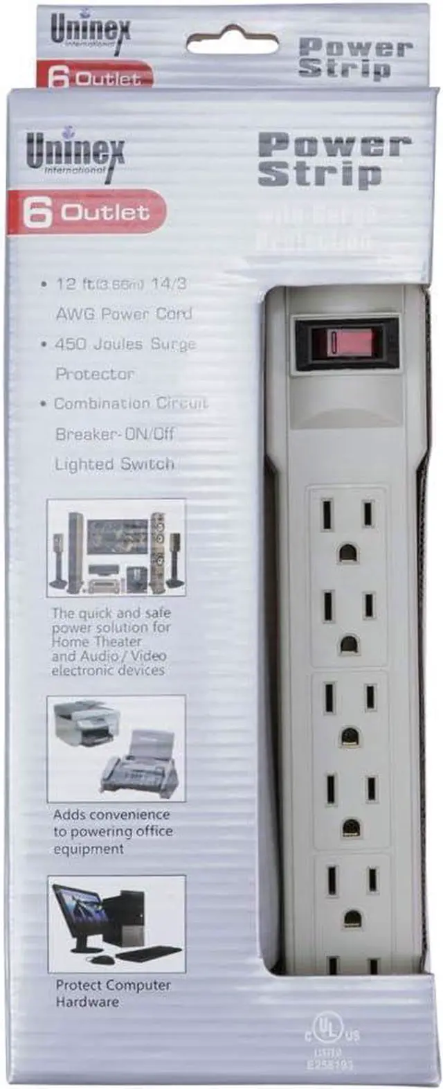 Alt view image 5 of 5 - PS09S12 Heavy Duty 6 AC Outlet Power Strip, Surge Protector, 14/3 AWG, Extra Long Power Cord, UL Listed, 12-Foot