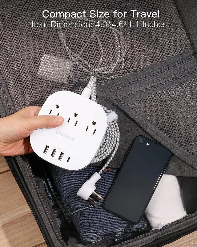 Alt view image 6 of 7 - PD 20W USB C 3 Outlet 4 USB Ports Flat Plug Power Strip No Surge Protector for Cruise Ship Travel, 5 ft Long Extension Cords, Power Delivery, Desktop Power Strip for Dorm Home Office