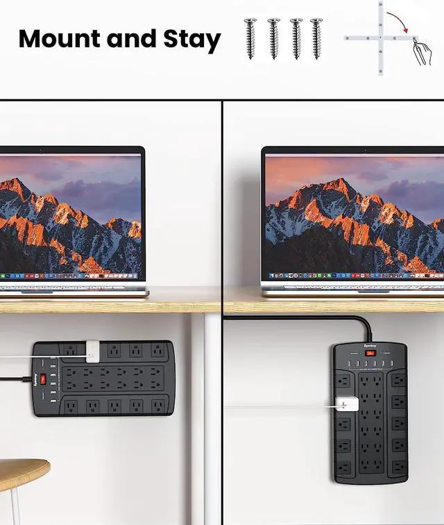 Alt view image 6 of 7 - Power Strip Surge Protector, SUPERDANNY Power Strip with 22 Outlets & 6 USB Ports, 6.5Ft Extension Cord Flat Plug (Black)