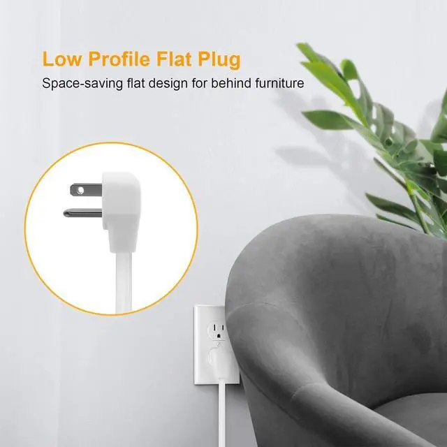 Alt view image 4 of 7 - SURAIELEC Power Strip Individual Switches, 8 FT Long Flat Plug Extension Cord, 6 Outlet Surge Protector with On Off Switches for Each Outlet, 15 AMP Safety Circuit Breaker, Wall Mountable