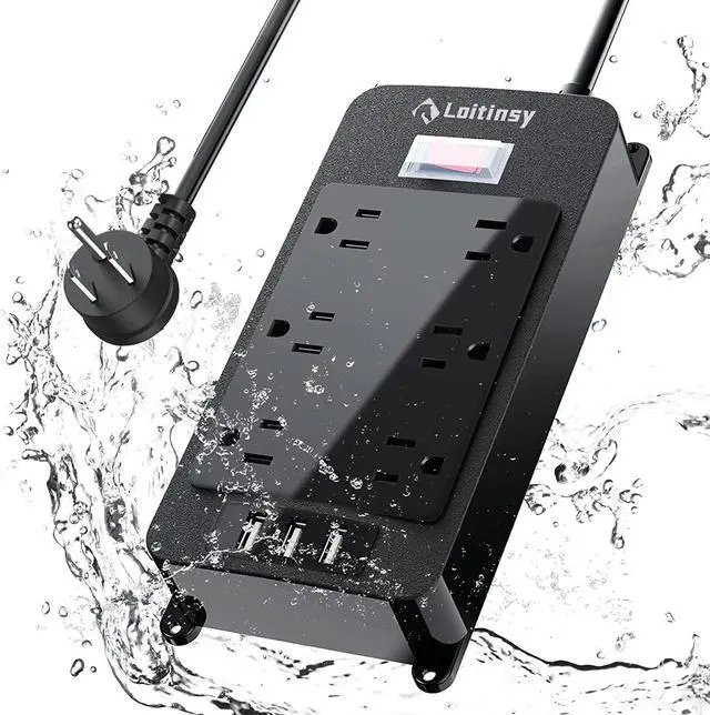 Main image of Outdoor Power Strip Weatherproof, 6 Outlets Waterproof Surge Protector with 3 USB Ports, 6 FT Extension Cord, Shockproof Overload Protection, Wall Mountable for Home Office Patio Porch (Black)
