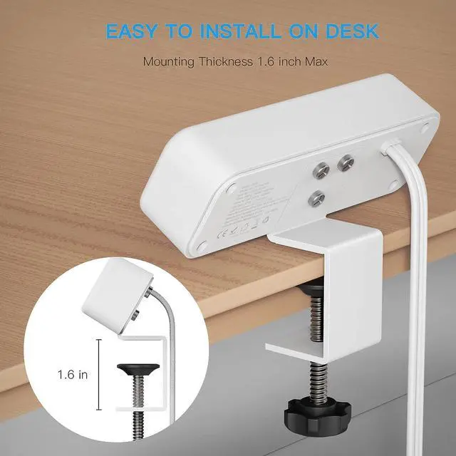 Alt view image 5 of 7 - 3 Outlet Desk Clamp Power Strip with USB C, White Flat Plug Desktop Edge Power Strip, Desk Mount Clamp Socket Connect 6.5 ft Thin Extension Cord for 1.6 inch Tables.