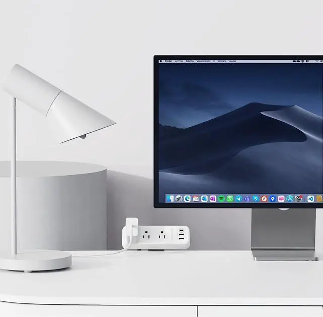 Alt view image 7 of 7 - 3 Outlet Desk Clamp Power Strip with USB C, White Flat Plug Desktop Edge Power Strip, Desk Mount Clamp Socket Connect 6.5 ft Thin Extension Cord for 1.6 inch Tables.