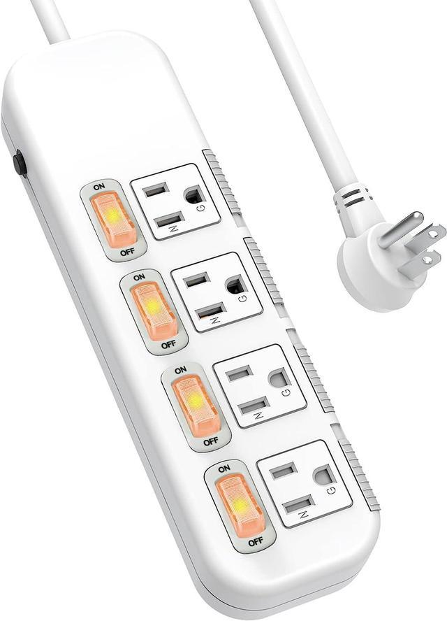 Flat Plug Power Strip Individual Switches, Extension Cord 6 feet