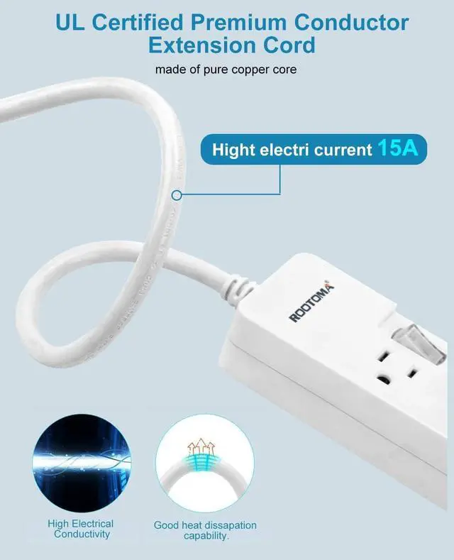 Alt view image 4 of 7 - Surge Protector Power Strip,Wall Mountable Power Strip, Flat Extension Cord 10ft, Individual Switches Electrical Outlet, for Office Accessories, College Dorm Room Essentials, White