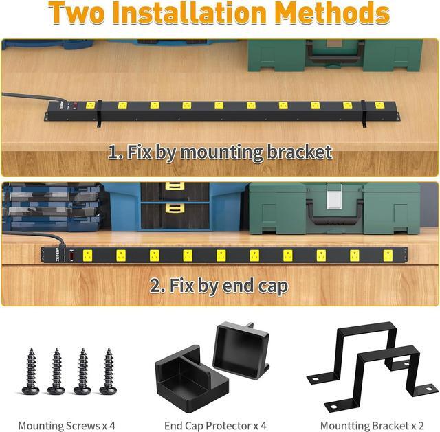 Alt view image 4 of 7 - 10 Outlet Heavy Duty Long Power Strip Surge Protector with 4ft Cord for Garage Workshop Workbench, ETL Certified, Black