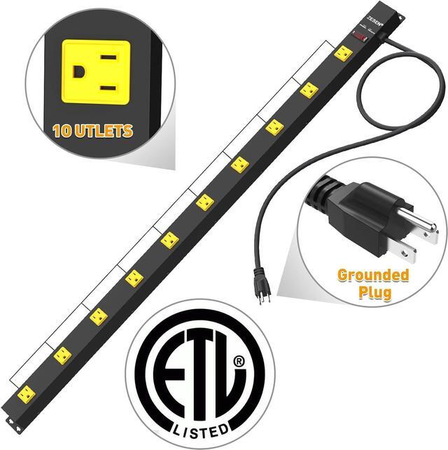 Alt view image 5 of 7 - 10 Outlet Heavy Duty Long Power Strip Surge Protector with 4ft Cord for Garage Workshop Workbench, ETL Certified, Black