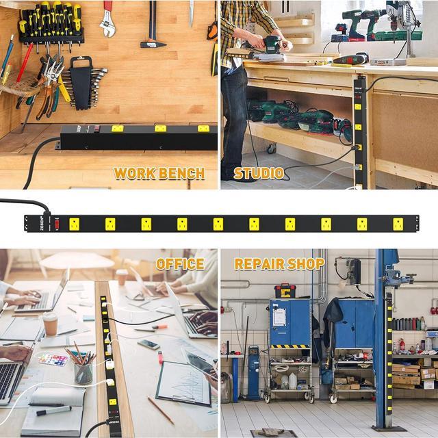 Alt view image 7 of 7 - 10 Outlet Heavy Duty Long Power Strip Surge Protector with 4ft Cord for Garage Workshop Workbench, ETL Certified, Black