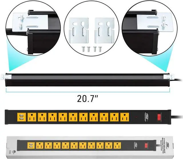 Alt view image 7 of 7 - CRST 10-Outlet Heavy Duty Power Strip Surge Protector with USB(3.4A) 6 Feet Extension Cord with Mounting Brackets 15A Circuit Breaker 1500 Joules