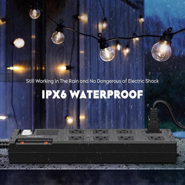 Alt view image 3 of 7 - Surge Protector Power Strip Waterproof, Outdoor Extension Cord Multiple Outlets with USB A + C Ports, Waterproof Electrical Box Electrical Outlet Box Extender Power Strip 6ft 10ft 15ft 20ft Cord