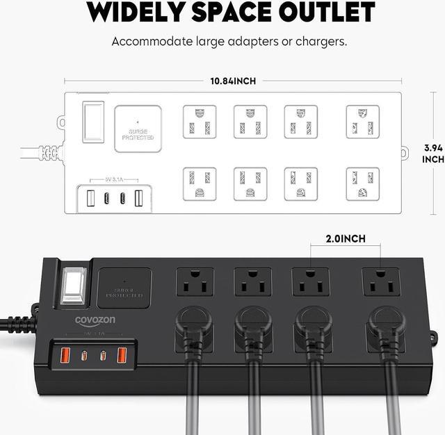 Alt view image 7 of 7 - Surge Protector Power Strip Waterproof, Outdoor Extension Cord Multiple Outlets with USB A + C Ports, Waterproof Electrical Box Electrical Outlet Box Extender Power Strip 6ft 10ft 15ft 20ft Cord