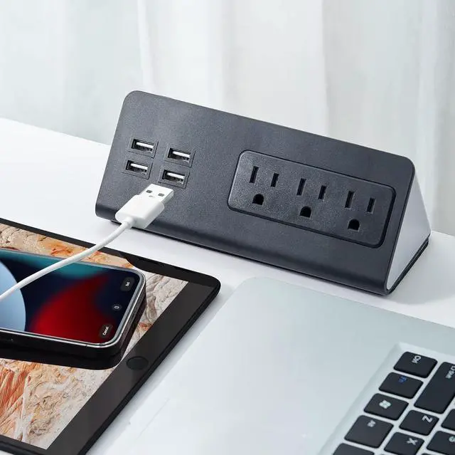 Alt view image 6 of 7 - Desk Edge Mount Power Strips with USB Ports-UL Plug Outlets 1250 Joulets Surge Protector Tabletop Power Sockets for Nightstand/Home Office/Dormitory 4 USB Ports & 3AC Outlets