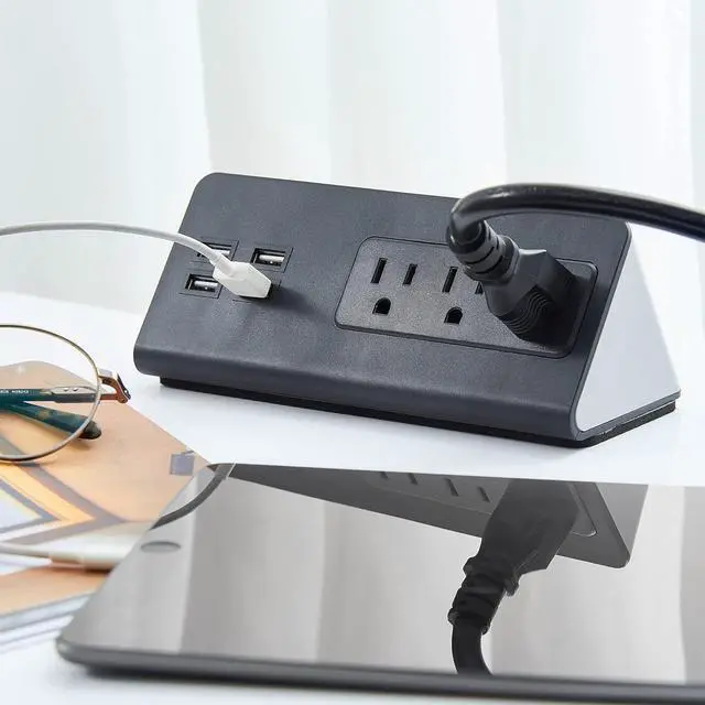 Alt view image 5 of 7 - Desk Edge Mount Power Strips with USB Ports-UL Plug Outlets 1250 Joulets Surge Protector Tabletop Power Sockets for Nightstand/Home Office/Dormitory 4 USB Ports & 3AC Outlets