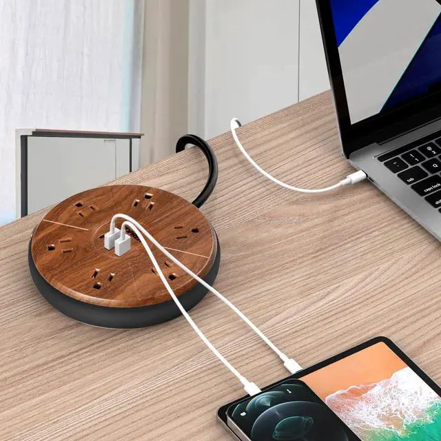 Alt view image 7 of 7 - Power Strip with USB, PD 20W USB-C Charging, 6.5 FT Extension Cord with 6 Outlets, 1 USB-C, 2 USB-A, TOPREK Power Strip Surge Protector, Wood Finish Desk Charging Station for Home, Office, Dorm