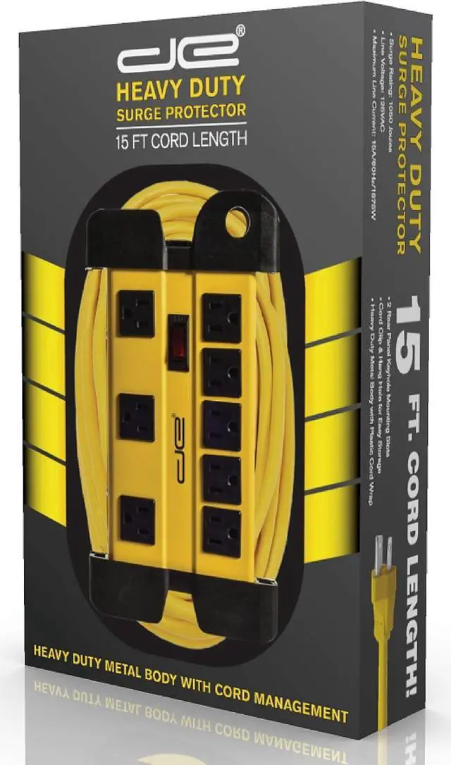 Alt view image 2 of 7 - Digital Energy 15 Foot Long Surge Protector 8-Outlet Heavy Duty Metal Mountable 1050 Joules Protection Extension Cord Power Strip with Cord Management, 15 Foot Long Extension Cord, UL Listed