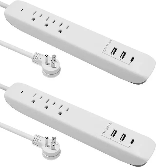 Power Strip Surge Protector With 8 Outlets & USB Ports - 2 USB-A, 1 USB-C, 6.5ft Cord, Right Angle Plug, Circuit Breaker