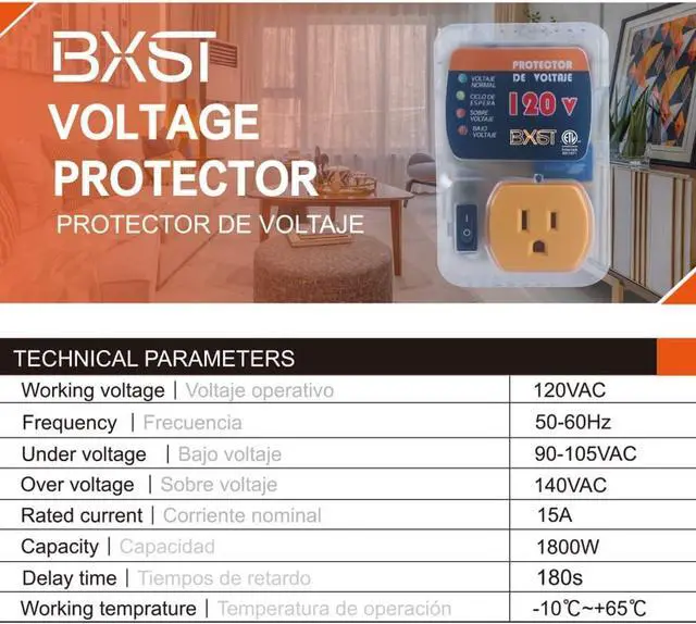Alt view image 7 of 7 - BXST One Outlet Wall Plug Surge Protector Voltage Protector for Refrigerators Against High and Low Voltage Surge Protector for Home Appliances (ETL)