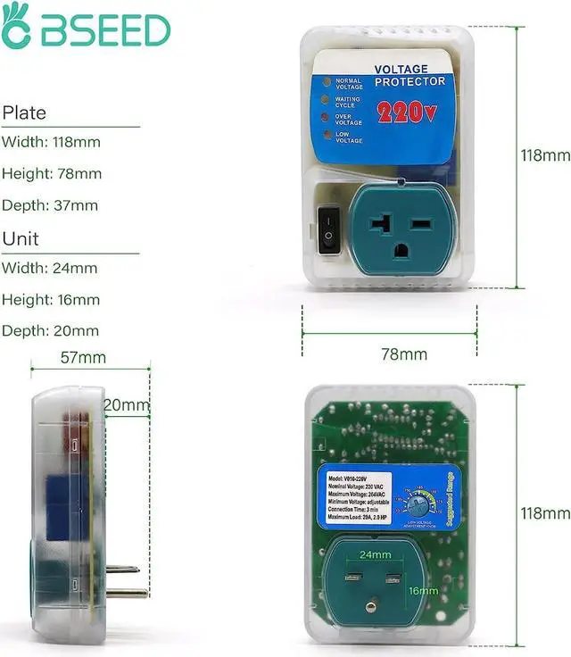 Alt view image 4 of 7 - [ETL Listed] BSEED Electronic Surge Protector for Home Appliance,Voltage Protector Suit for Refrigerators and Freezers, Voltage Brownout Outlet 220V 20A,4400Watts(1 Pack)