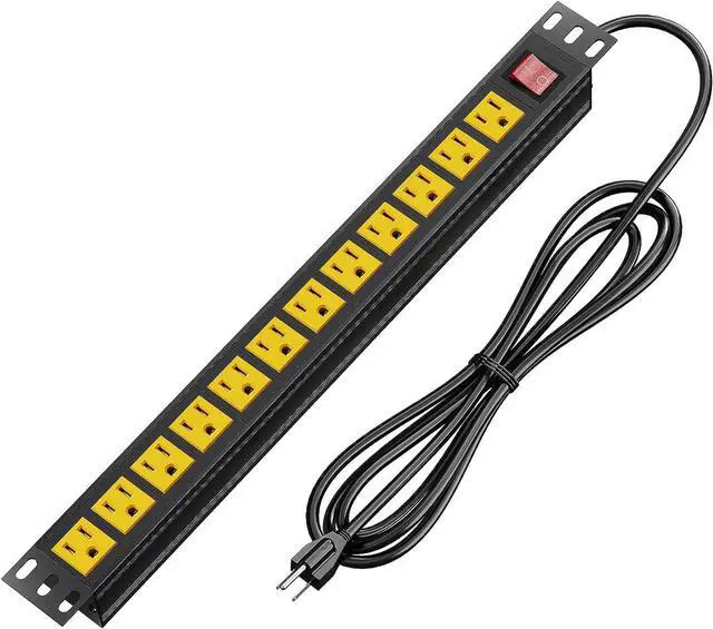 Main image of BTU Power Strip Surge Protector Rack-Mount PDU, 12 Outlet Power Strip with Switch, Metal Mountable Heavy Duty for Server Racks, Garage Shop, Industrial Commercial (Yellow 6FT)