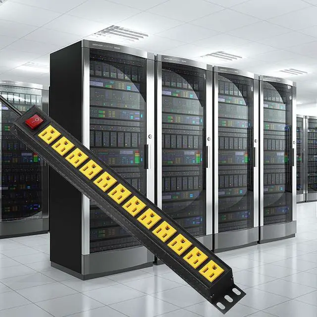 Alt view image 7 of 7 - BTU Power Strip Surge Protector Rack-Mount PDU, 12 Outlet Power Strip with Switch, Metal Mountable Heavy Duty for Server Racks, Garage Shop, Industrial Commercial (Yellow 6FT)