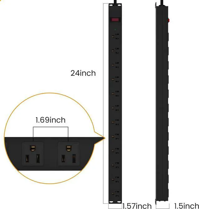 Alt view image 6 of 6 - 12 Outlet Long Power Strip Surge Protector with 2100 Joules, 6FT Power Cord, Wide Spaced Outlet Power Bar, Overload Protection Switch, Industrial Heavy Duty for Work Bench, Shop, Garage (Black),2 Pack