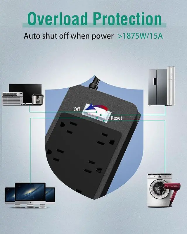 Alt view image 5 of 6 - Outdoor Power Strip Weatherproof with 3 USB Ports, Outdoor Surge Protector Waterproof 6 Outlets 6 ft Extension Cord, Overload Protection, Mountable for Bathroom Kitchen Patio Cruise Ship Black
