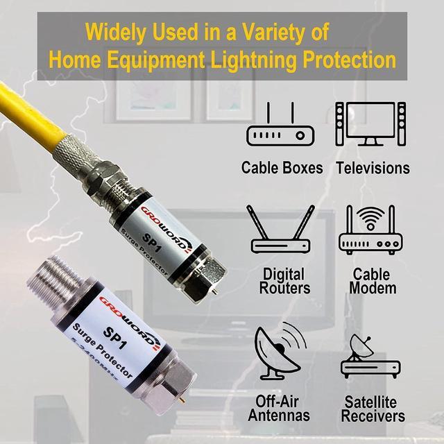 Alt view image 2 of 7 - groword 4 Pcs Coaxial Surge Lightning Protector/Surge Suppressor -for Protector Satellite in-Line, Cable Box, Distribution Amplifier - 75 ohm 5-2400Mhz Home Cable TV Lightning Arrestor