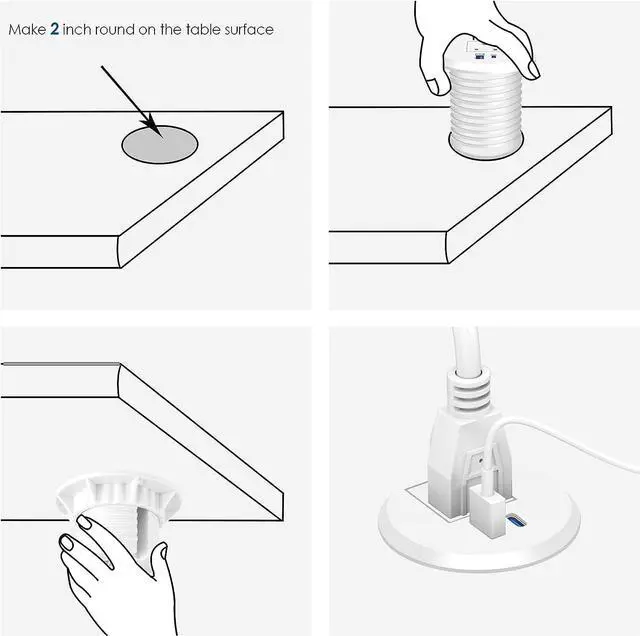 Alt view image 7 of 7 - 2 inch Desk Power Grommet with PD 20W USB C,Ultra-Flat Plug Power Strip,Recessed Outlet,Desktop Power Grommet for Office PC Desk Cable Cord Cover,Table Outlets for Home, Office,6 ft Cable(White)