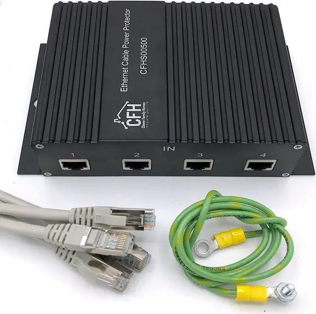 Main image of Ethernet 4-Port Gigabit (Non-POE) Surge Protector Kit with 4 CAT 6a Jumper Cables and Ground Wire