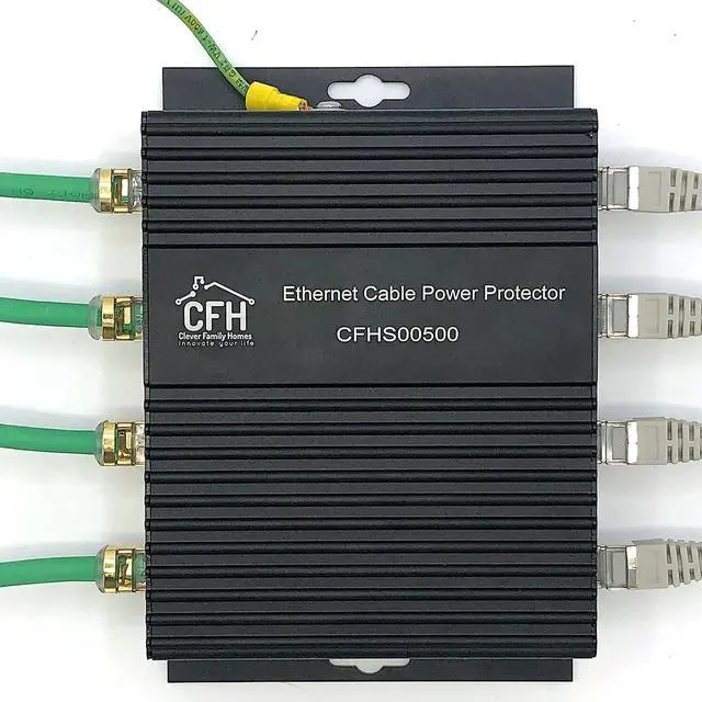 Alt view image 6 of 7 - Ethernet 4-Port Gigabit (Non-POE) Surge Protector Kit with 4 CAT 6a Jumper Cables and Ground Wire
