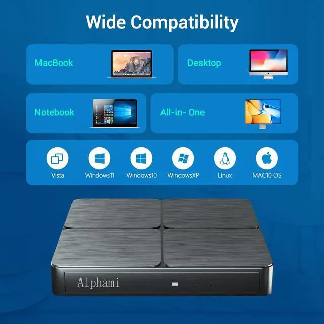 Alt view image 3 of 7 - Alphami External Blu ray Drive, USB 3.0 and Type-C Portable Blu-ray Burner DVD Drive 3D Slim Optical Bluray CD DVD Drive for Windows XP/7/8/10MacOS