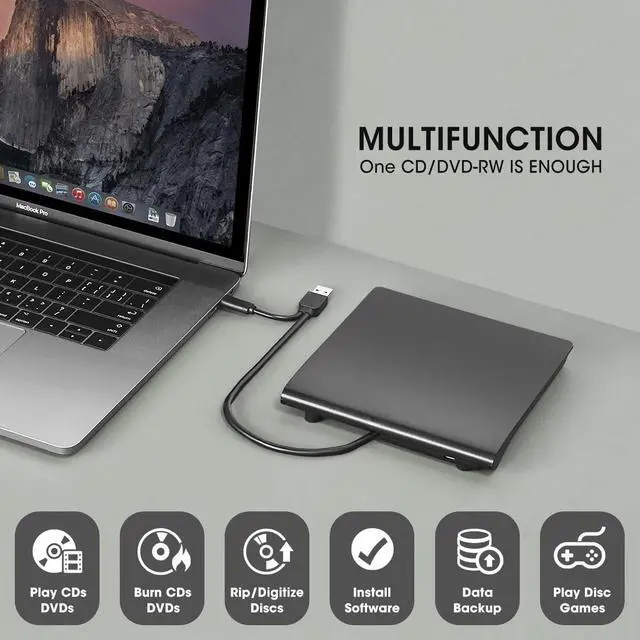 Alt view image 5 of 6 - External CD DVD +/-RW Drive USB 3.0 & USB-C Portable CD/DVD ROM Player Burner Reader Writer Rewriter Optical Disc Drive for Laptop Desktop PC, Windows 11/10/8/7, Apple Mac, Linux OS