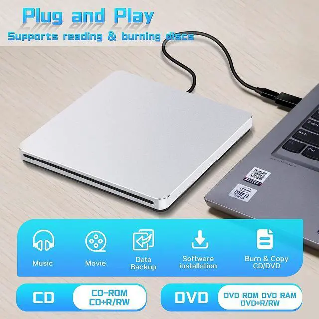Alt view image 3 of 7 - NOLYTH External CD/DVD Drive for Laptop CD DVD Burner USB 3.0 Type-C DVD Player for Computer Disk Drive Slim DVD Drive Writer CD Reader Optical Drive for Computer Laptop PC Windows Desktop Mac