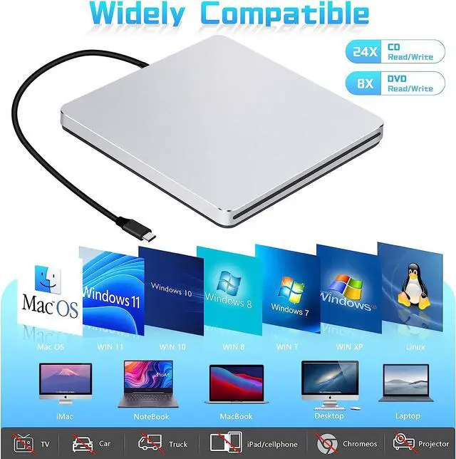 Alt view image 5 of 7 - NOLYTH External CD/DVD Drive for Laptop CD DVD Burner USB 3.0 Type-C DVD Player for Computer Disk Drive Slim DVD Drive Writer CD Reader Optical Drive for Computer Laptop PC Windows Desktop Mac