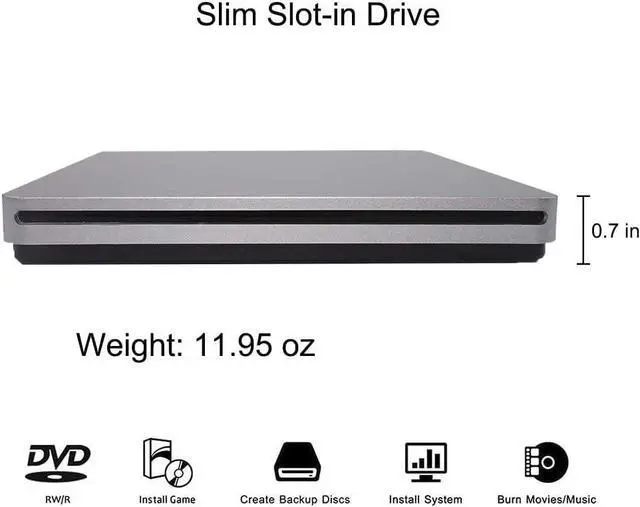 Alt view image 3 of 7 - External CD DVD Drive USB C CD DVD Burner/Writer Slim Portable Slot in CD DVD Reader for MacBook Pro/Air/Mac/Laptop/Windows10 (Sliver)