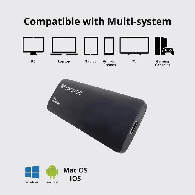 Alt view image 7 of 7 - Timetec 1TB Portable External SSD USB3.2 Gen2 Type C Up to 550MB/s Ultra-Light Aluminum Mini External Solid State Drive with USB C to A Cable/USB A to C Adapter for Desktops/Laptop/Mac/Mobile - Black