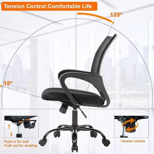 Alt view image 4 of 7 - Ergonomic Office Chair Home Desk Chair Task Mesh Computer Chair Gaming with Back Lumbar Support Armrest Modern Swivel Modern Adjustable Rolling Executive Mesh Chair for Women Men (Black)
