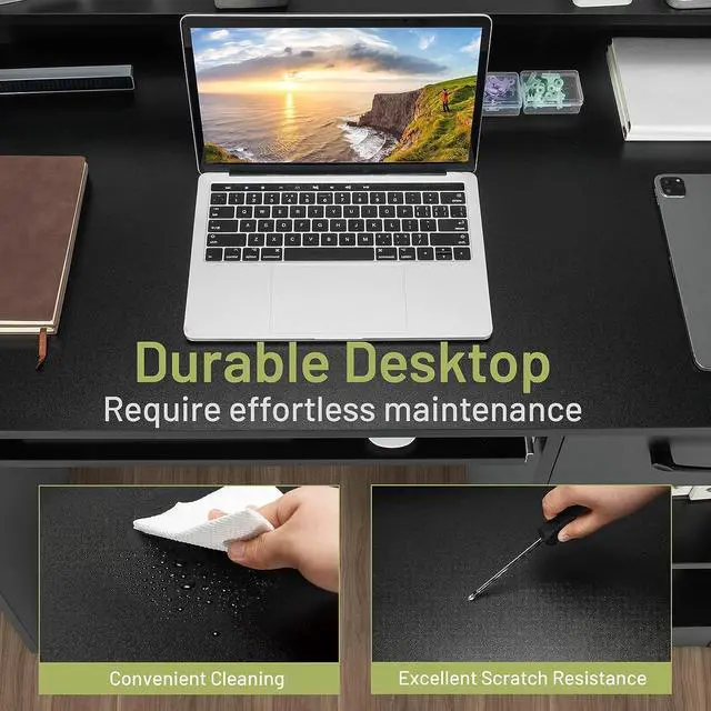 Alt view image 7 of 7 - Tangkula Computer Desk with Drawer & Keyboard Tray, Modern Study Writing Desk with Desktop Hutch & Storage Shelves, Home Office Wooden PC Laptop Desk, Desk for Bedroom