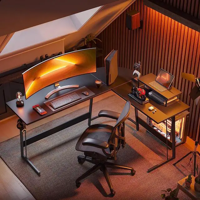 Alt view image 7 of 7 - CubiCubi L Shaped Gaming Desk Computer Office Desk, 47 inch Corner Desk with Large Monitor Stand for Home Office Study Writing Workstation, Black