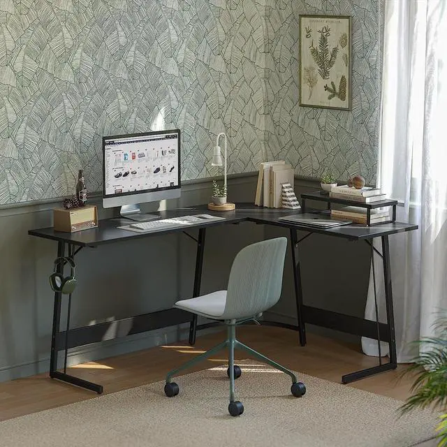 Alt view image 6 of 7 - CubiCubi L Shaped Gaming Desk Computer Office Desk, 47 inch Corner Desk with Large Monitor Stand for Home Office Study Writing Workstation, Black