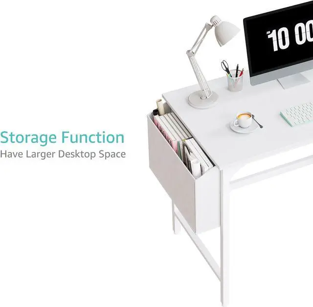 Alt view image 7 of 7 - White Small Desk with Drawers - 40 Inch Computer Desk for Small Space Home Office, Modern Simple Study Writing Table PC Desks