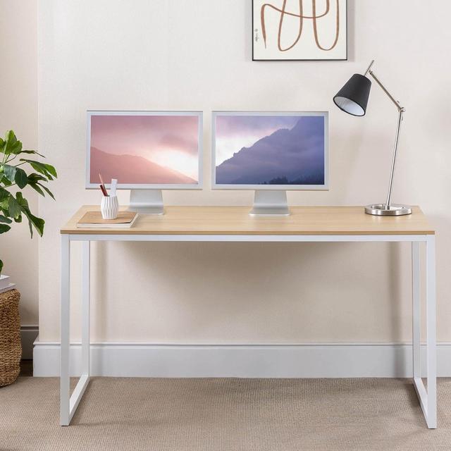 ZINUS Jennifer 55 Inch White Frame Desk Computer Workstation Office Desk Dining Table Easy Assembly Natural Newegg