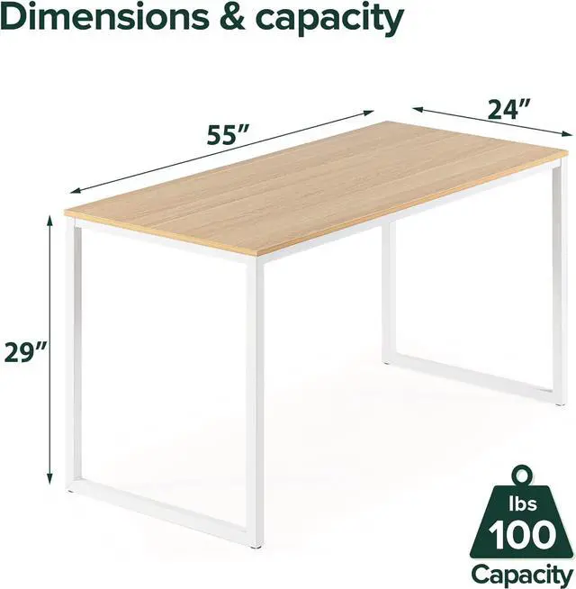 Alt view image 3 of 7 - ZINUS Jennifer 55 Inch White Frame Desk, Computer Workstation, Office Desk, Dining Table, Easy Assembly, Natural