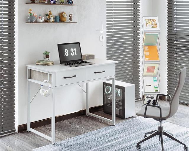 ODK Office Small Computer Desk: Home Table with Fabric Drawers