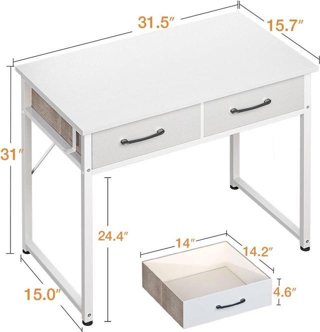 ODK 32 Inch Computer Desk with 2 Fabric Drawers, Home Office Desk Modern  Work Writing Study Desk, White