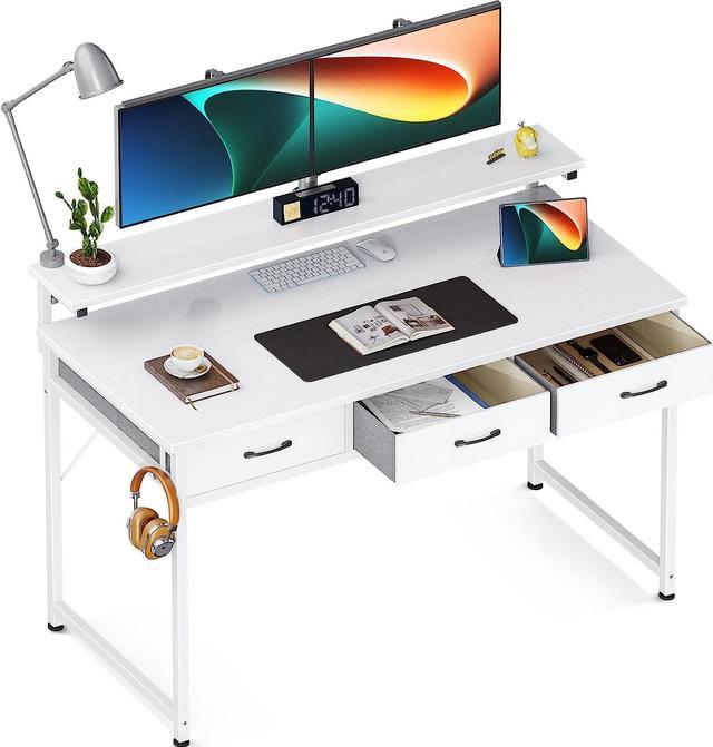 Odk 48 Inch Computer Desk With 3 Drawer And Large Storage Shelves, Home Office  Desk With Monitor Shelf, Modern Work Writing Study Desk, White Gaming Desks  - Newegg.Com