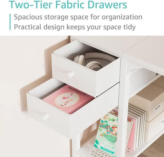 Alt view image 5 of 7 - White Small Desk with Drawers - 40 Inch Computer Desk for Small Space Home Office, Modern Simple Study Writing Table PC Desks