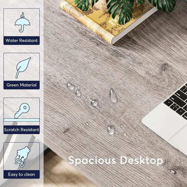 Alt view image 6 of 7 - LITTLE TREE 55 Inch Large Simple Industrial Computer Desk Study Writing Table Home Office Workstation,Grey