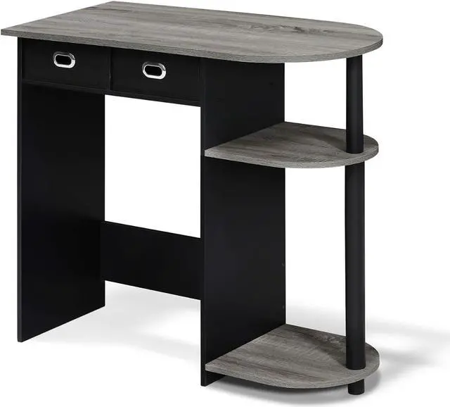 Main image of Furinno Go Green Home Laptop Notebook Computer Desk/Table with 2 Drawer Bins, French Oak Grey/Black/Black
