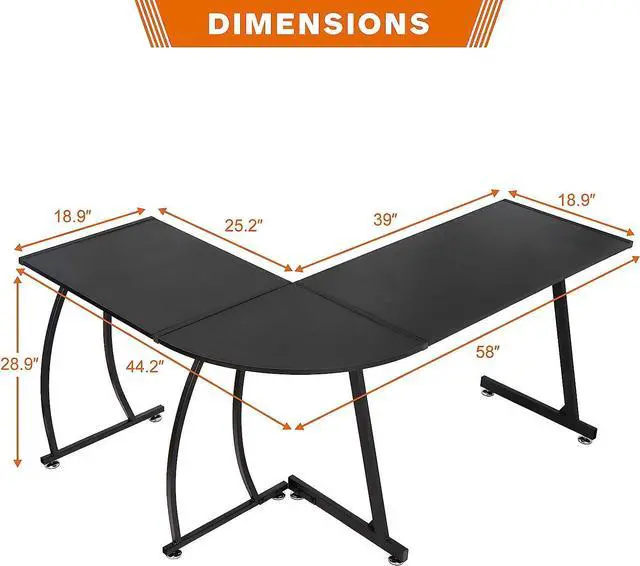 Alt view image 3 of 7 - Super Deal L-Shaped Corner Desk Computer Gaming Desk - 58 Inch Modern Home PC Table Office Writing Workstation, Black